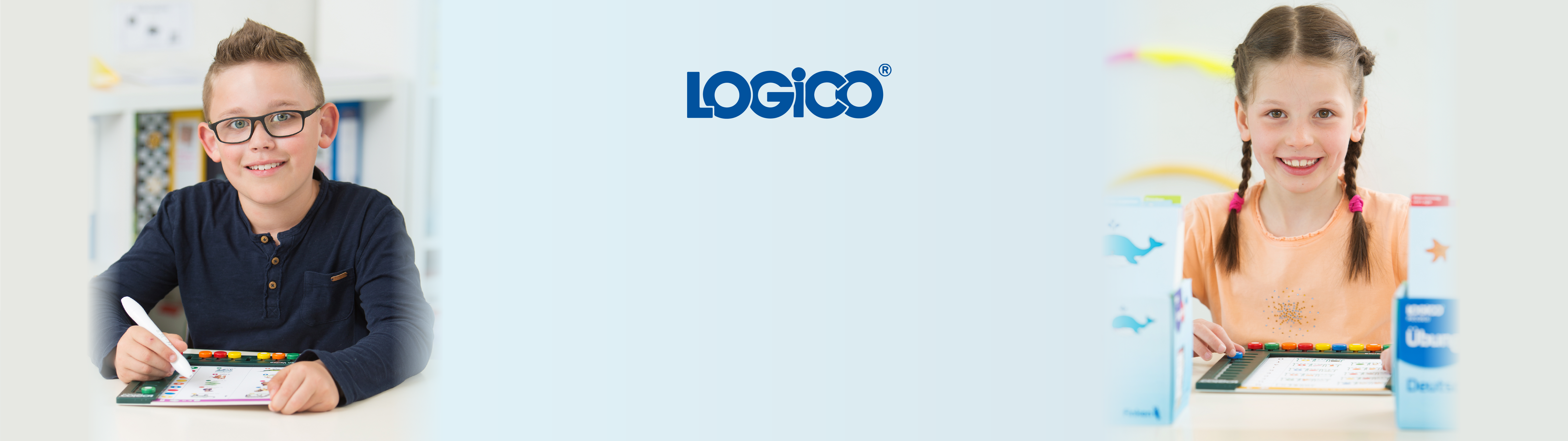 About the LOGICO award-winning learning system, showing a boy and girl using the educational toy.