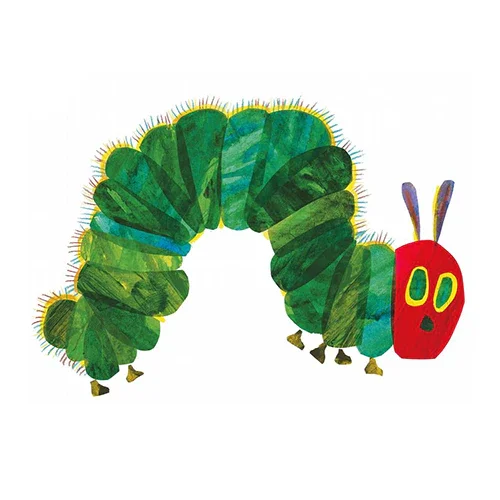 Colorful illustrated caterpillar from a children's picture book on white background