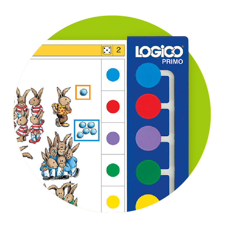 LOGICO feature: Built-In Self-Checking, showing the back of a learning card with the correct color sequence.