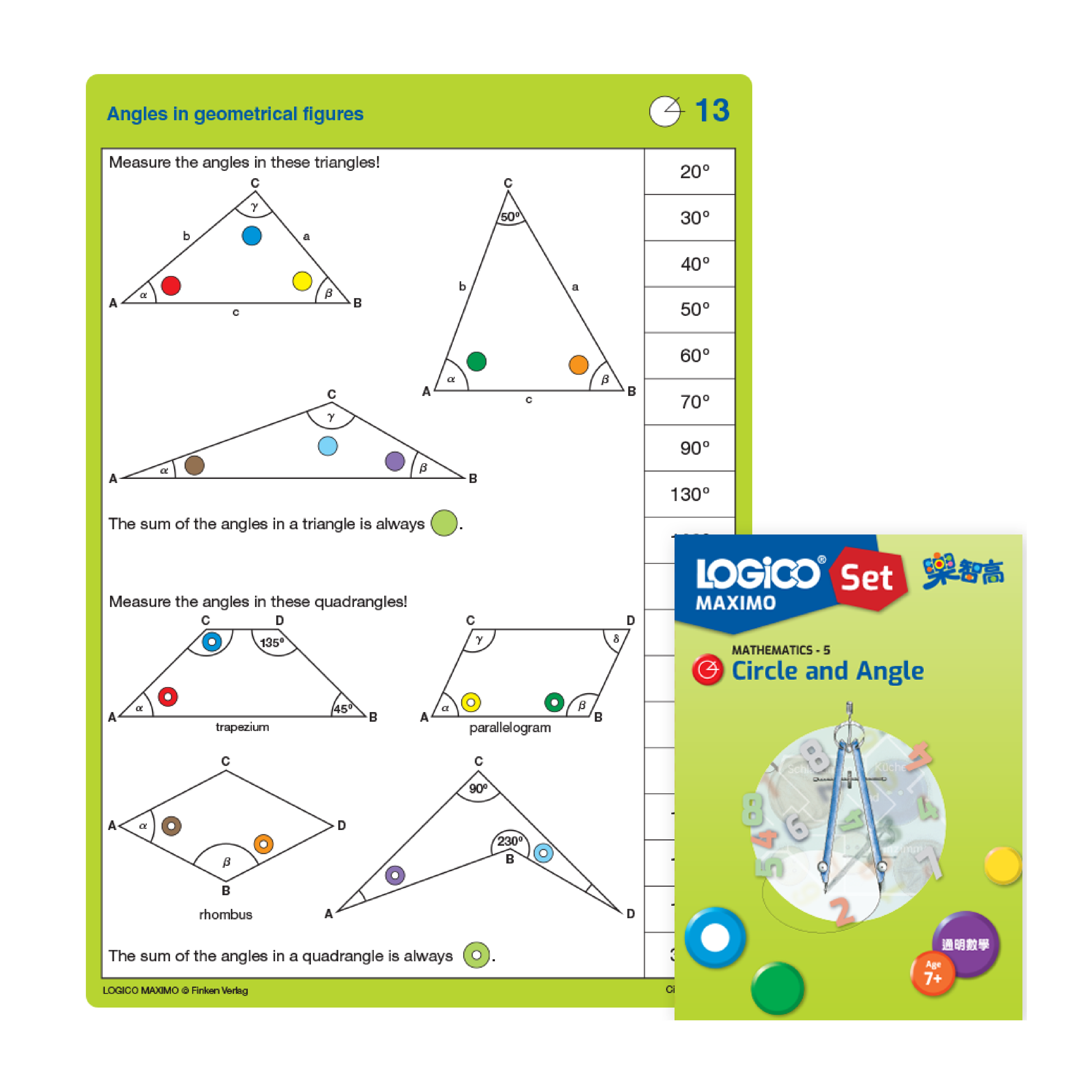 LOGICO MAXIMO Mathematics skill: A learning card exercise on applying geometric principles like triangle angle sum.