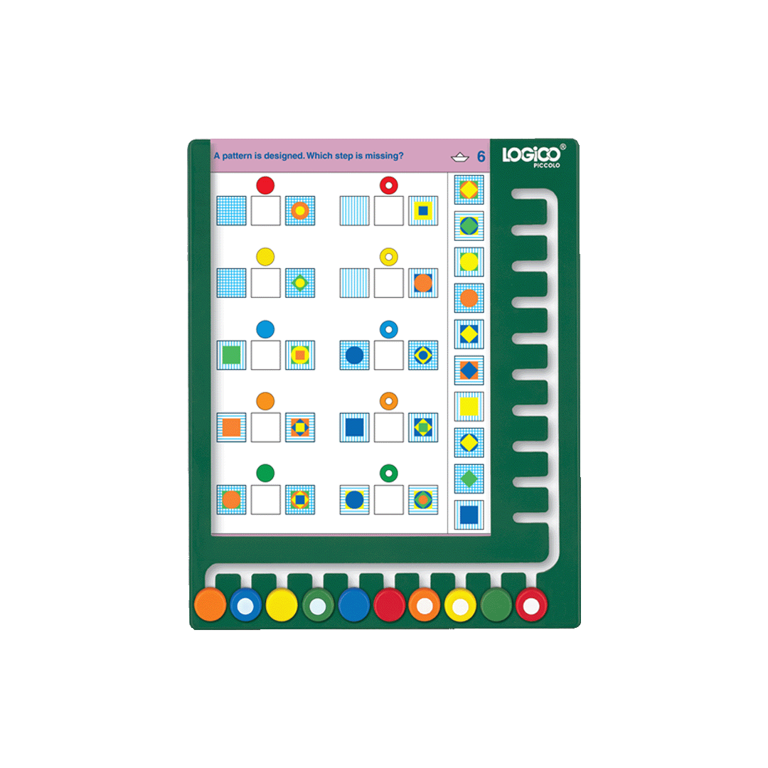 The green 10-button LOGICO PICCOLO learning board, designed for primary school readiness.