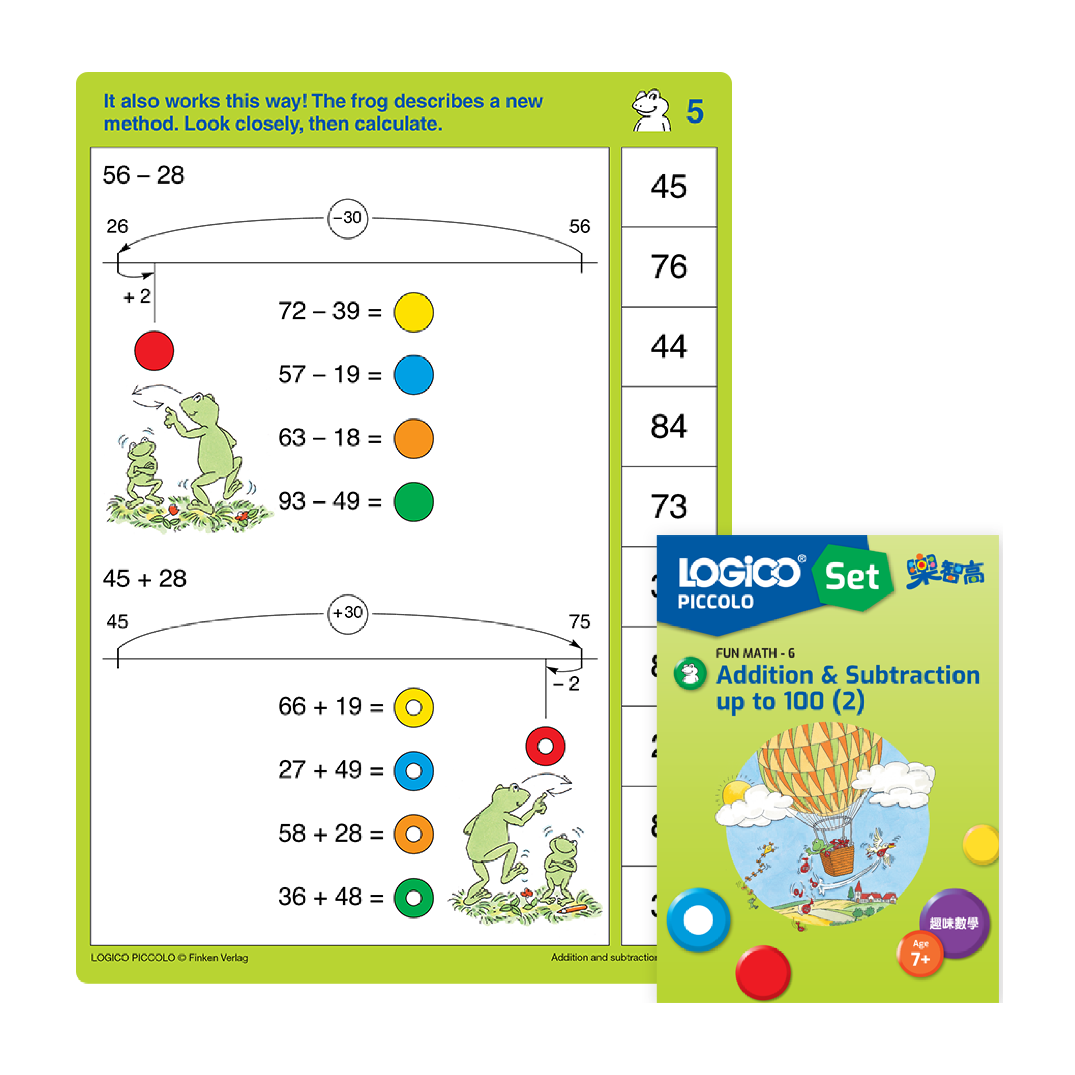  LOGICO PICCOLO Mathematics skill: A learning card exercise on strategic mental calculation for addition and subtraction.