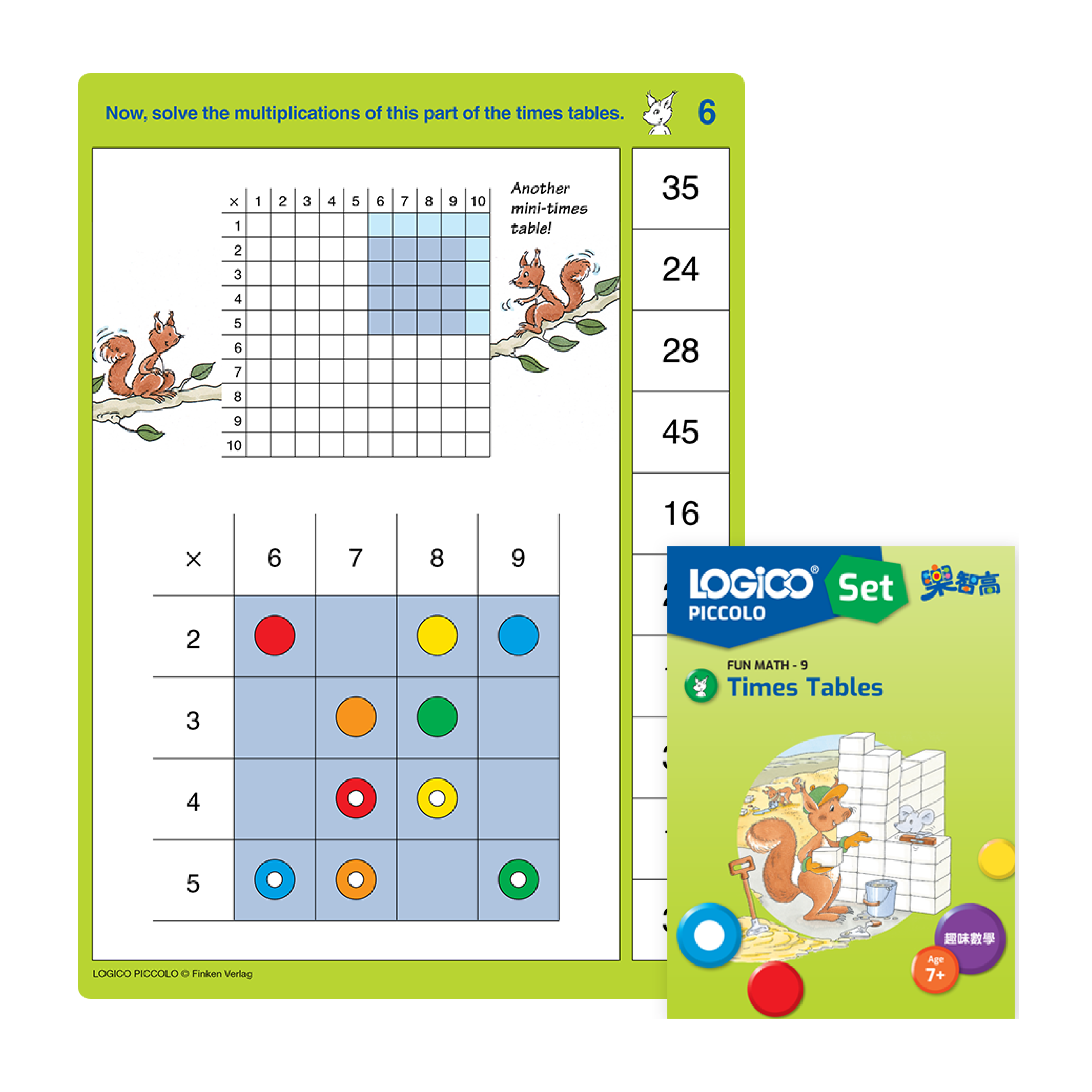 LOGICO PICCOLO Mathematics skill: A learning card exercise for mastering multiplication times tables.