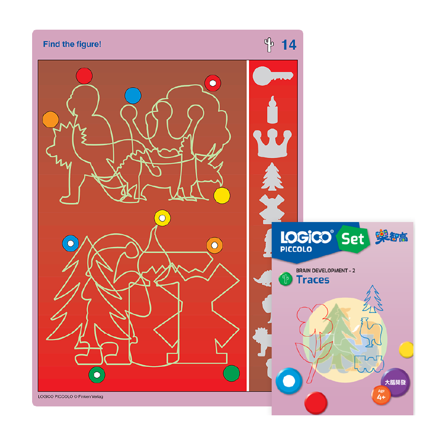 LOGICO PICCOLO Visual Perception skill: A learning card exercise on tracing figures through tangled lines.