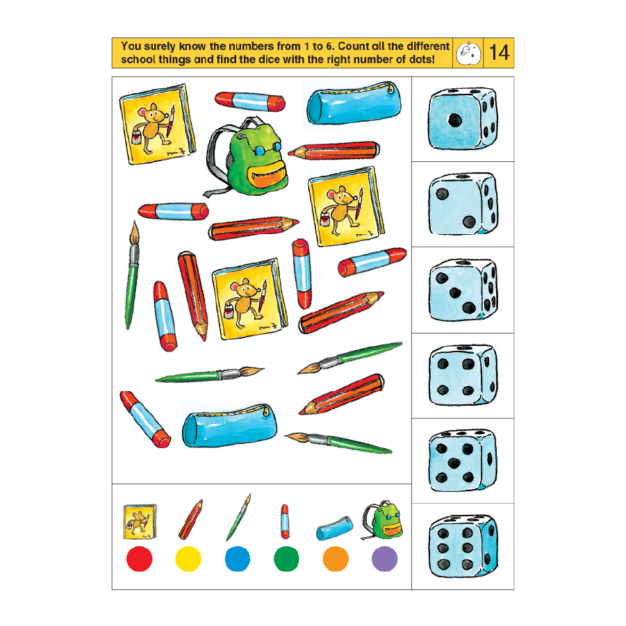 LOGICO RONDO Early Mathematics skill: A learning card exercise on counting items and matching them to a number.