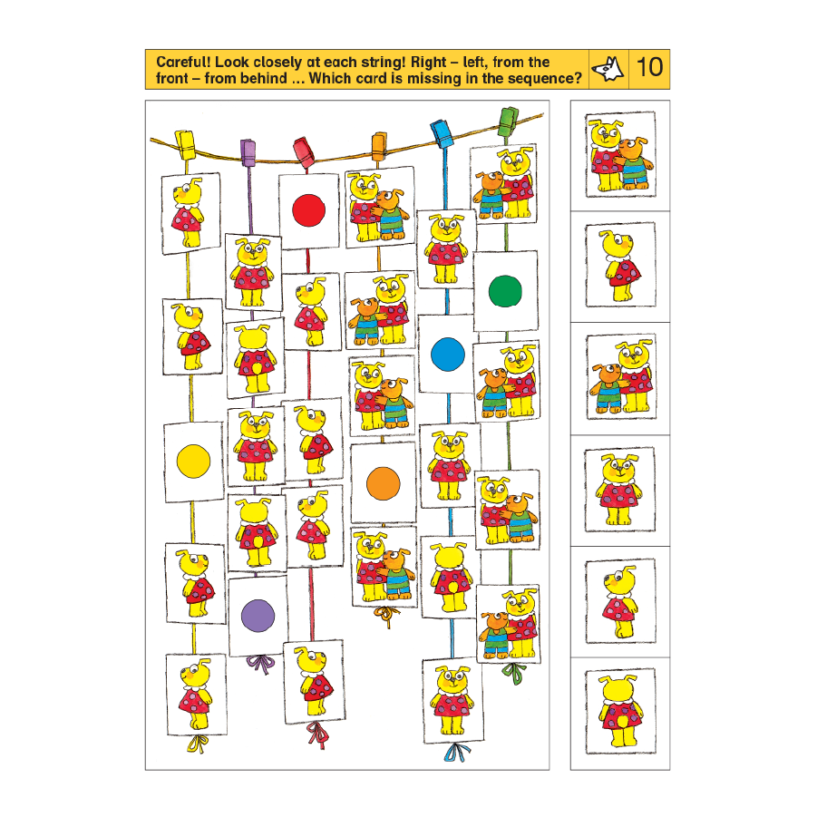 LOGICO RONDO Logical Reasoning skill: A learning card exercise on completing a sequence of images.