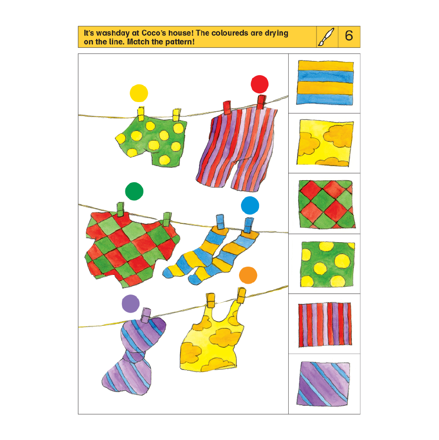 LOGICO RONDO Observation skill: A learning card exercise on matching patterns on clothing.