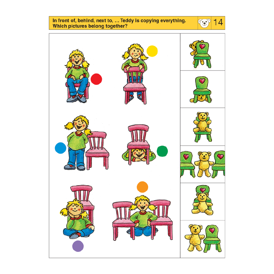 LOGICO RONDO Spatial Thinking skill: A learning card exercise on matching the positions of bears.