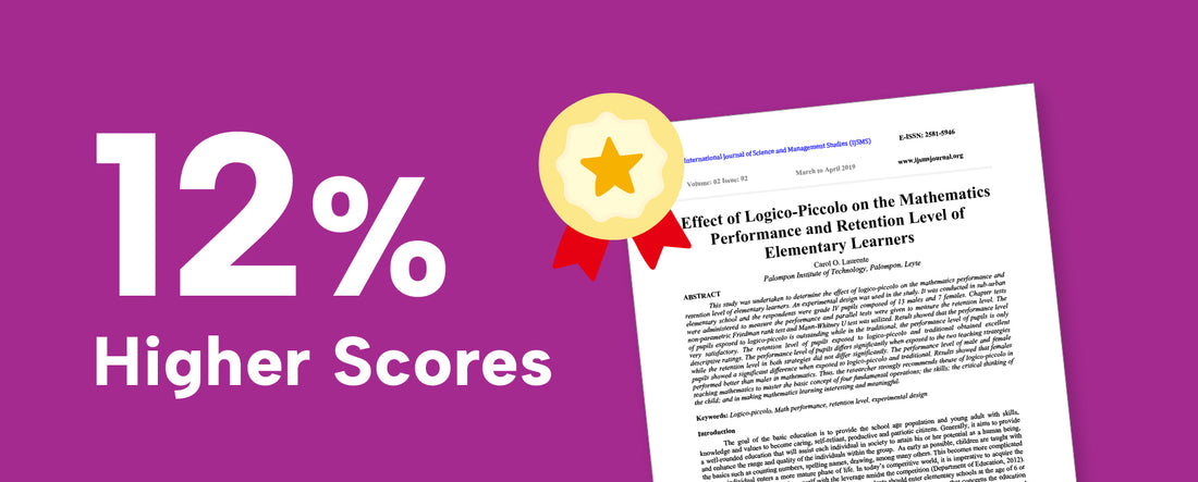 A graphic showing that university research found students using LOGICO scored 12% higher in mathematics.