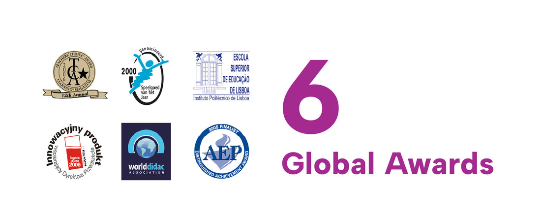 A graphic showing the 6 global awards won by LOGICO, including the Teachers' Choice Award.